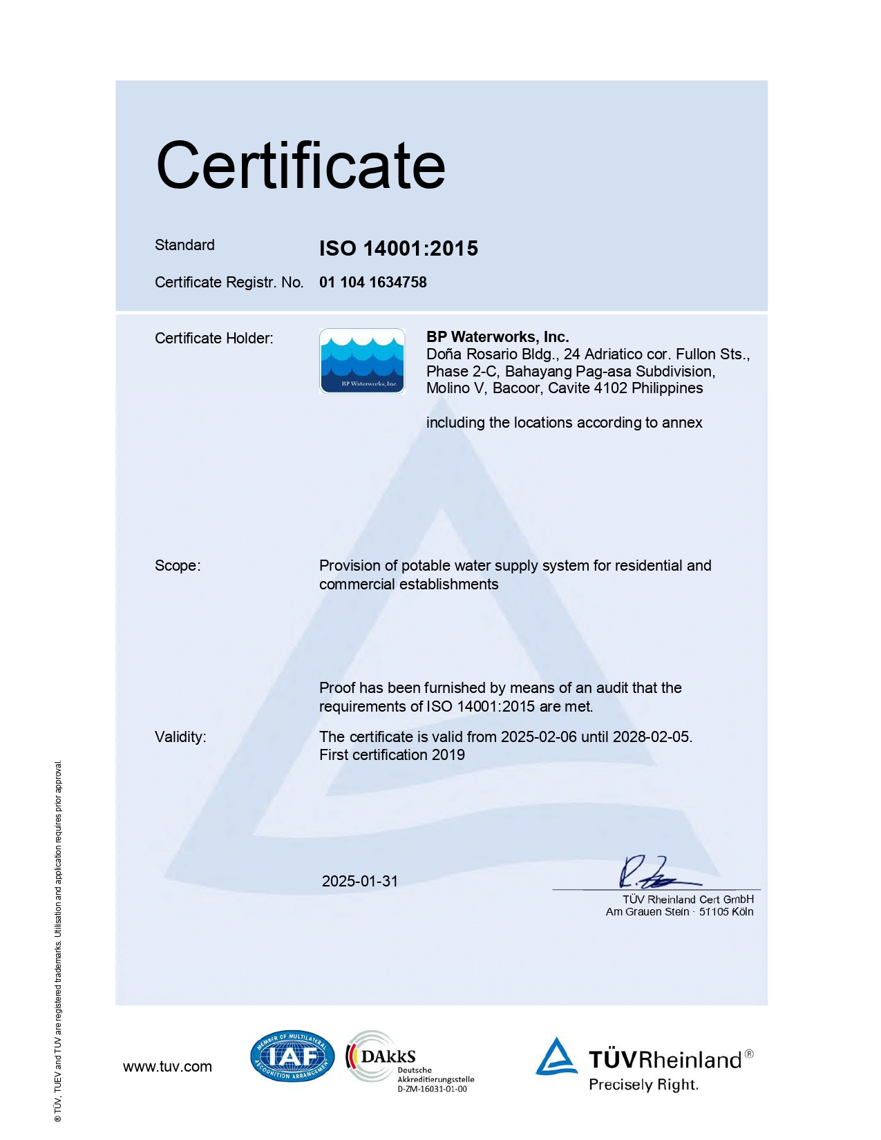 ISO 14001 Certificate 2025-2028